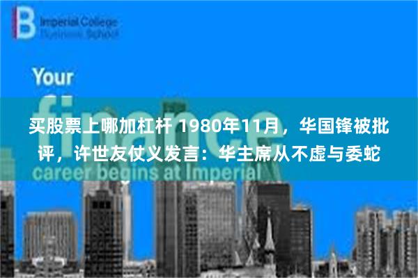 买股票上哪加杠杆 1980年11月，华国锋被批评，许世友仗义发言：华主席从不虚与委蛇